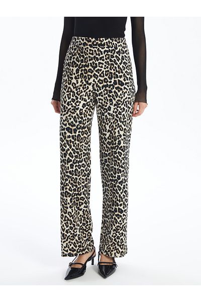 LC Waikiki Weite Hose mit Leopardenmuster und elastischem Bund für Damen