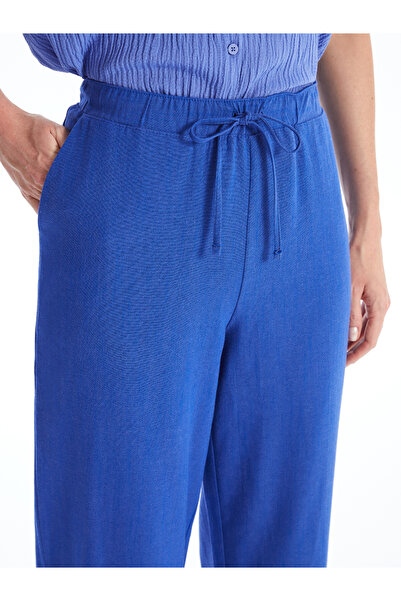 LC Waikiki Dámské rovné kalhoty ze směsi lnu s elastickým pasem