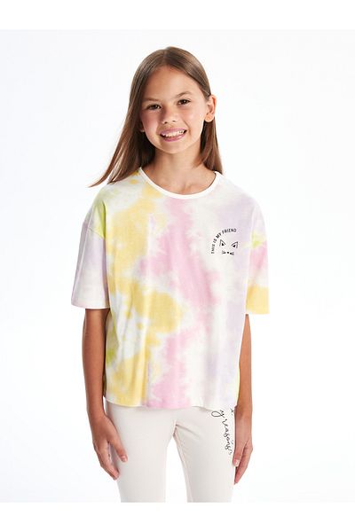 LC Waikiki Fată - Tricou Crop cu Motiv Tie-Dye Decolteu