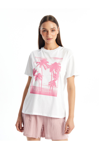 LC Waikiki Γυναικείο - Μπλουζάκι με κοντό μανίκι με στάμπα με λαιμόκοψη