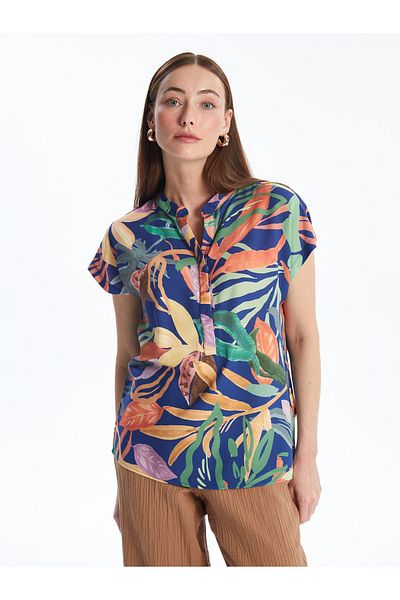 LC Waikiki Γυναικεία μπλούζα με κοντό μανίκι Floral γιακά διαρροής