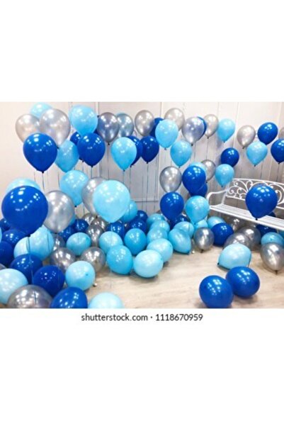Öz-bal 15 Adet Lacivert-mavi-gümüş Metalik Balon
