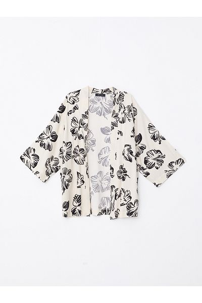 LC Waikiki Übergroßer Damen-Kimono - Schalkragen, floraler Leinen-Mix