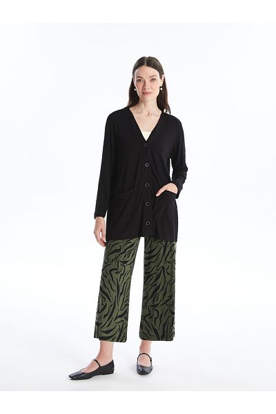 LC Waikiki Women's Cardigan - V-Neck, Solid, Long Sleeve