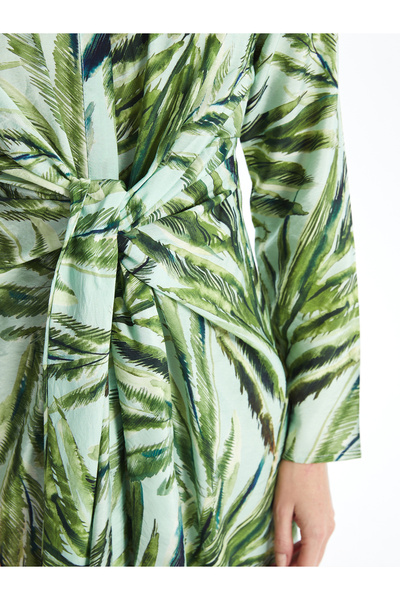 LC Waikiki Dámské košilové šaty s květinovým potiskem s dlouhým rukávem