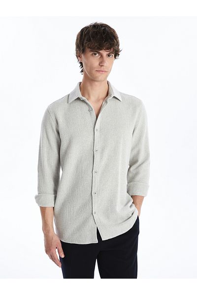 LC Waikiki Koszula męska z długim rękawem i teksturą Slim Fit - Dobby