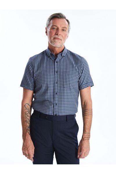 LC Waikiki Ανδρικό πουκάμισο Gabardine με καρό σχέδιο Regular Fit - Κοντό μανίκι