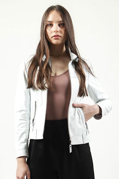 Dericlub Γυναικείο παλτό Siena White Slim Fit από γνήσιο δέρμα