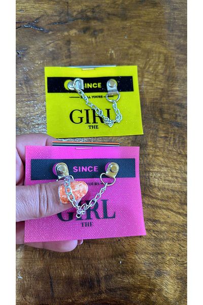 Gönülden Tasarım Set de 2 genți și accesorii pentru îmbrăcăminte pentru fete cu detaliu de lanț scris - 8x7 cm