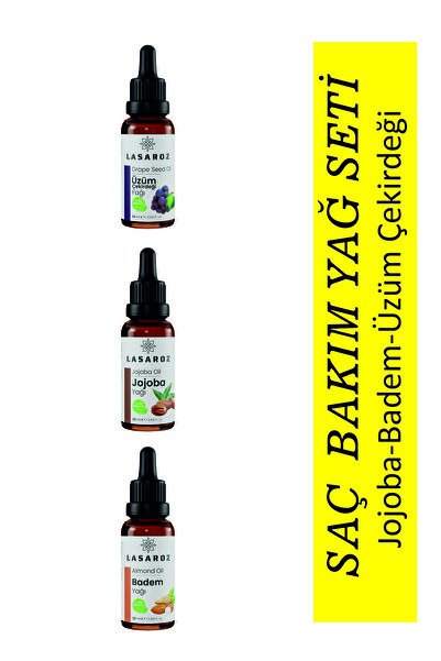 lasaroz زيت الجوجوبا واللوز للعناية بالشعر - مجموعة بذور العنب 3 × 20 مل