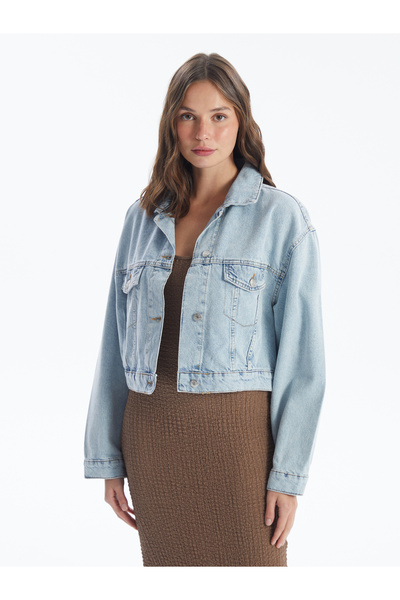 LC Waikiki Női farmer dzseki - inggallér, egyenes, hosszú ujjú, vágás