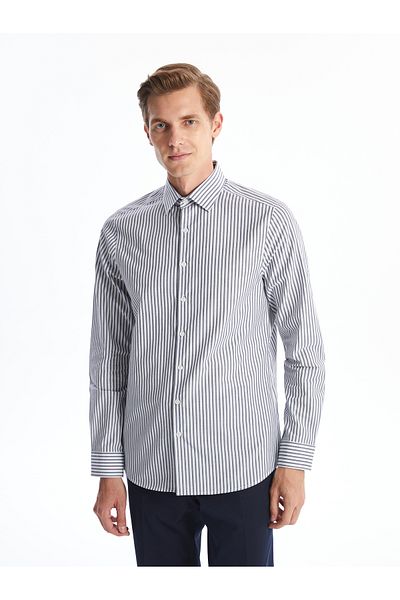 LC Waikiki Cămașă Poplin pentru bărbați - Slim Fit, mânecă lungă, dungi