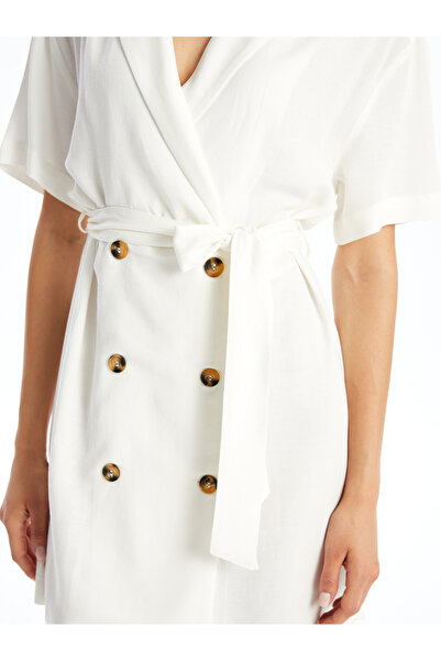 LC Waikiki Dámské bundové šaty s krátkým rukávem ze směsi lnu