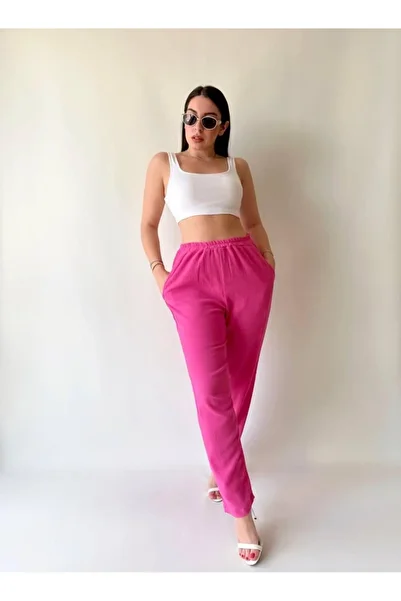 merysare Cotton Linen Fabric - Women's Trousers with Pockets and Lining (Coloured)