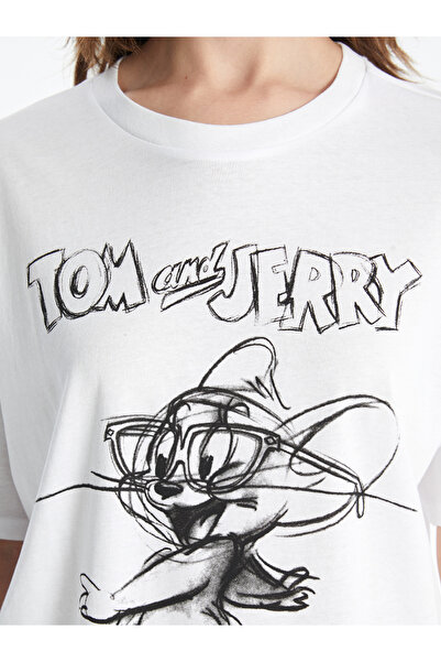 LC Waikiki Tom&Jerry bedrucktes, kurzärmliges, übergroßes Damen-T-Shirt mit Rundhalsausschnitt