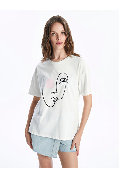 LC Waikiki Damska koszulka z krótkim rękawem i nadrukiem z okrągłym dekoltem