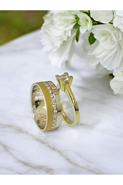 Alyans Gümüş Evi 6 Mm Taşlı Alyans