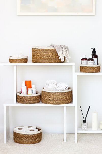 DECHAUS 7'Lİ SET DOĞAL HASIR&JUTE ÖRME BEYAZ KENARLI ÇOK AMAÇLI ORGANİZER