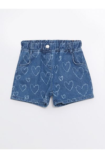 LC Waikiki Printed Elastic Waist Jean Shorts for Baby Girl