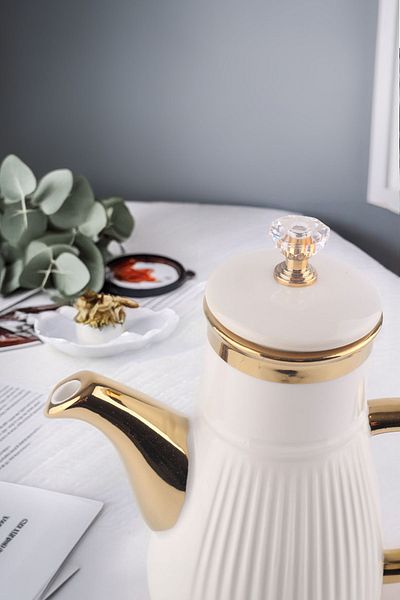 Vadi Porcelain Oil Pot with Crystal Lid - Violet Gold Detailed Vinegar Pot