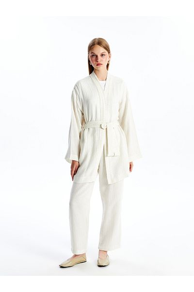 LC Waikiki Long Sleeve Striped Shawl Collar Women's Kimono