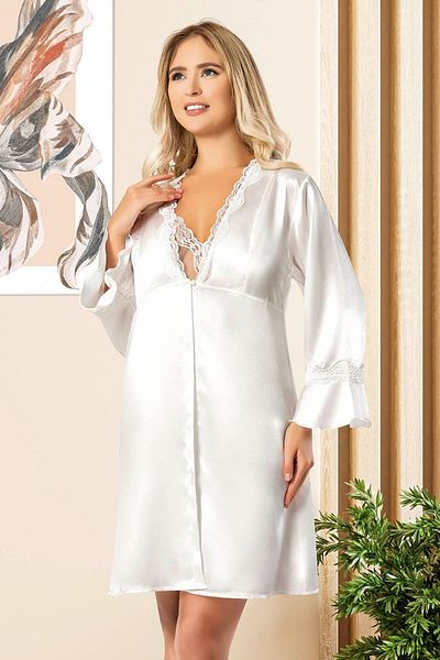 FAAL Satin Lace Detailed Nightgown Dressing Gown Double Set 2023 White