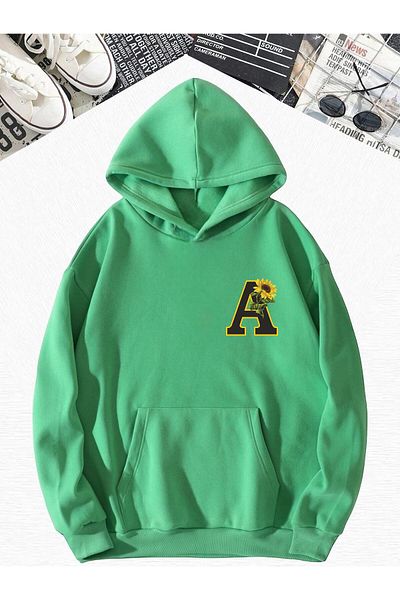 BENROMA Πράσινο φούτερ με κουκούλα Oversize - Letter A Printed