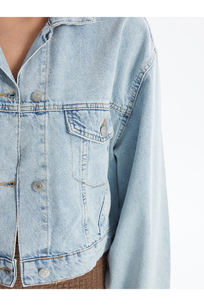 LC Waikiki Női farmer dzseki - inggallér, egyenes, hosszú ujjú, vágás