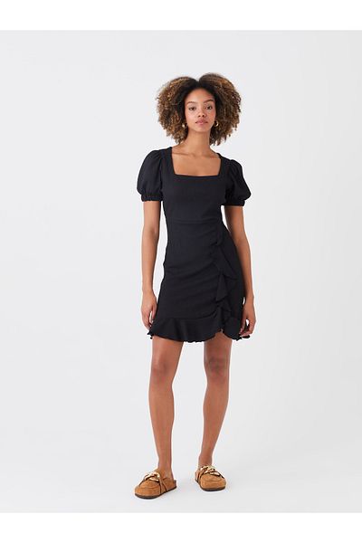 LC Waikiki Women's Dress - Square Neck, Solid Cut, Short Sleeve
