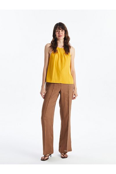 LC Waikiki Comfortable Molded Elastic Waist Linen Trousers for Women