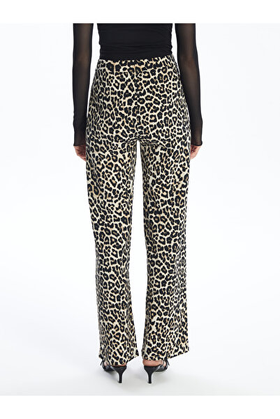 LC Waikiki Široká noha s leopardím vzorem – dámské kalhoty s elastickým pasem