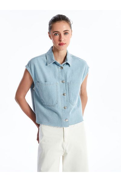 LC Waikiki Oversize Γυναικείο Jean Γιλέκο - Γιακάς Πουκάμισου, StraiGht Cut