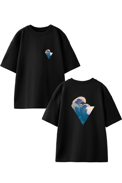 NMG TEKSTİL Μαύρο Oversize Cotton Surf T-shirt - Μπροστά και Πίσω Εκτύπωση