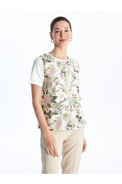 LC Waikiki LCW Grace - Bluză florală pentru femei, cu mânecă scurtă