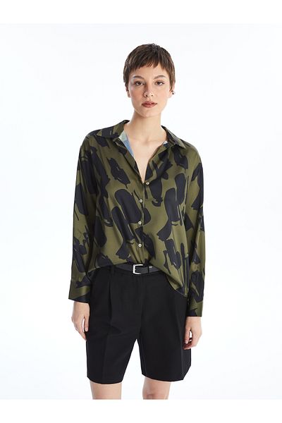 LC Waikiki Cămașă de damă din satin - cu model, mânecă lungă, supradimensionată
