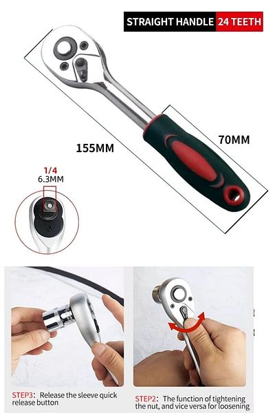 Depolife Smallest Size - 1/4 SoCket ratChet Handle, SoCket AttaChmEnt removal Installation