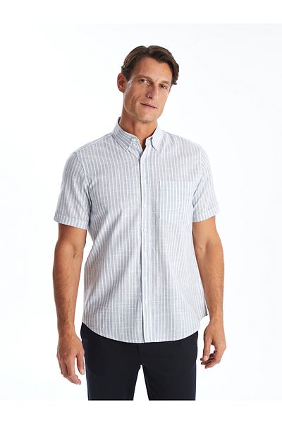 LC Waikiki Popelínová pánská košile – Regular Fit, Krátký rukáv, Pruhované