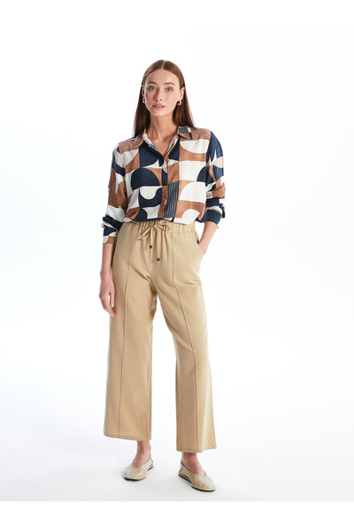 LC Waikiki Linen Blended Women's Straight Trousers with Elastic Waist