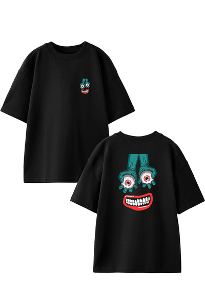 NMG TEKSTİL Μαύρο μπλουζάκι Unisex από βαμβακερό βαμβακερό υπερμεγέθη