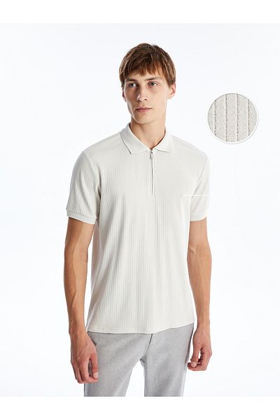 LC Waikiki Strukturiertes Kurzarm-T-Shirt mit Polokragen für Herren
