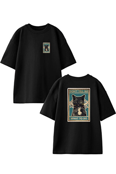 NMG TEKSTİL تي شيرت أسود كبير الحجم من القطن - لا تخبرني بطبعة قطة للجنسين