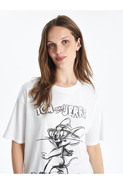 LC Waikiki Tom&Jerry bedrucktes, kurzärmliges, übergroßes Damen-T-Shirt mit Rundhalsausschnitt