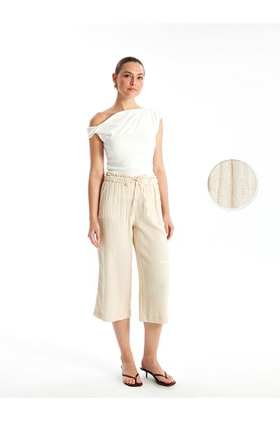 LC Waikiki Caprihose aus Musselin für Damen – flacher Schnitt mit elastischer Taille