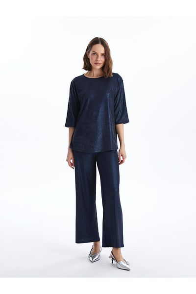 LC Waikiki Women's Metallic Trousers - Elastic Waist and Wide Leg