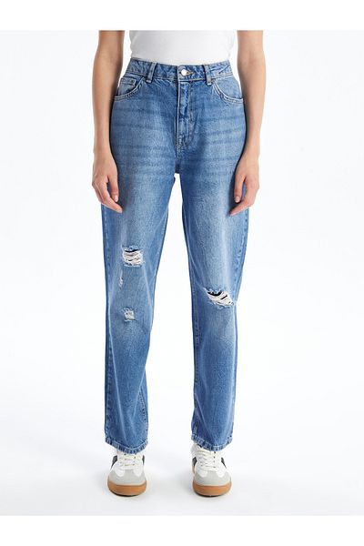 LC Waikiki Pantaloni de damă Boyfriend Fit Ripped Detailed
