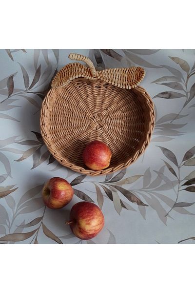 AFRALYAHOME 25 cm Washable Wicker Apple and Fruit Basket - Presentation Tray