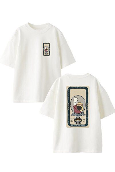 NMG TEKSTİL Tricou tricotat unisex alb oversize pentru băiat cu poster din bu...