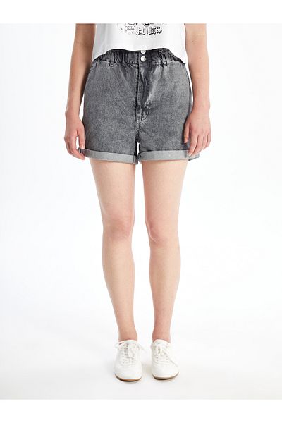 LC Waikiki Women's Jean Shorts - Straight Cut with Elastic Waist