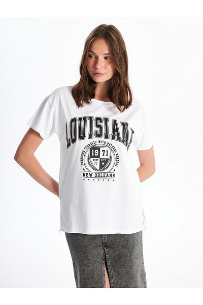 LC Waikiki Tricou cu mânecă scurtă imprimat cu decolteu rotund pentru femei