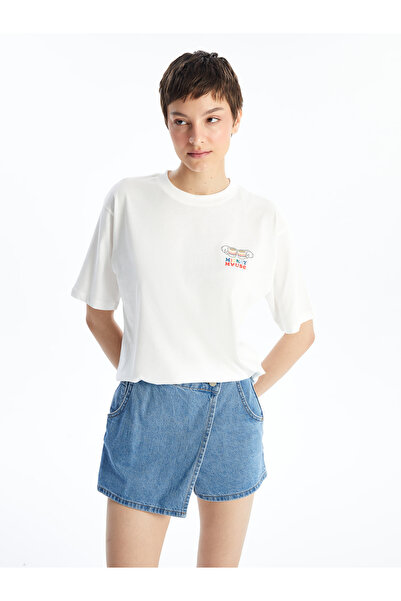 LC Waikiki Mickey egér nyomott túlméretes női póló - szűk nyakú, rövid ujjú